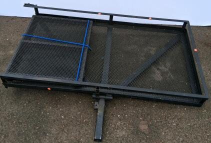 Folding Hitch-Mounted Steel Cargo Carrier Basket 60"x30" with Ramp, 2" Receiver, 500 lb Capacity