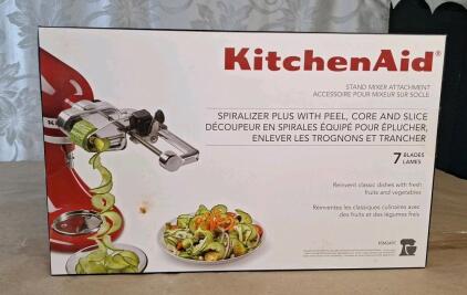 (1) KitchenAid 7 Blade Spiralizer Plus W/ Peel, Core & Slice, For Stand Mixer KSM2APC