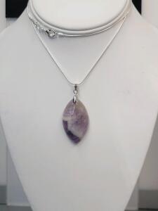 38.80ct Natural Amethyst Olivary Gemstone Pendant 24" Necklace