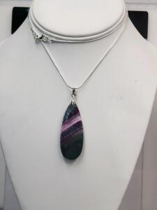 41.95ct Natural Green Peach Dragon Vein Agate Teardrop Gemstone 24" Necklace