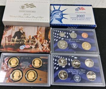 2007 US Mint Proof Sets: 14 Coins, Presidential $1 & State Quarters, Complete in Original Packaging