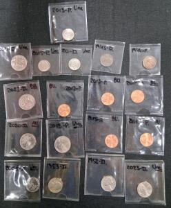 17 Coin U.S. Collector Lot: Quarters, Dimes, Pennies, 1944-2023