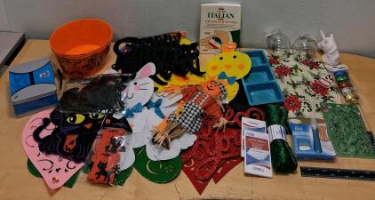 Mixed Holiday Home Decor Lot: Halloween, Christmas Ornaments, Easter, Crafts & Accessories, 24 pcs