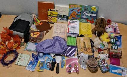 Assorted Lot: Books, Toys, Journals, Art Supplies, Manicure Set, Cat Care Items, D&eacute;cor