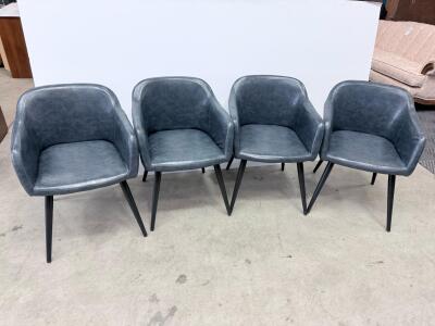 Set of 4 Gray Faux Leather Dining/Accent Armchairs, Black Metal Legs, Mid-Century Modern Design