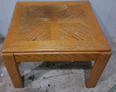 Solid Oak End Table with Parquet Top Design