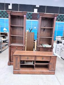 3-Piece Wooden Entertainment Center, Crown Molding, Cable Management, Drawers & Cabinets 80&rdquo;H