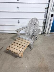 Adirondack Chair with Ottoman, Outdoor Wooden Slatted Patio Seating, Weathered Gray Finish