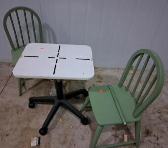 Kids Dining Table with Pedestal Base and Two Wooden Chairs