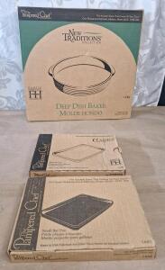 (1) Pampered Chef New Traditions Deep Dish Baker, Item #1336 & (2) Pampered Chef Small Bar Pans, Item #1448