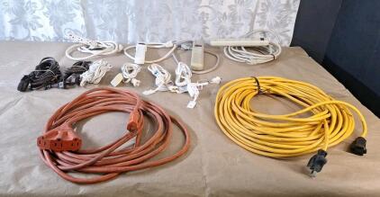 (1) 25-Foot Tri Tap Extension Cord, (1) 100-Foot Extension Cord, (3) Power Strips & (7) Light Duty Extension Cords