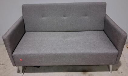 Modern Grey Upholstered Loveseat Sofa, Metal Legs, Button-Tufted Back