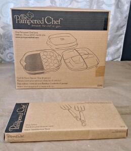 (1) Pampered Chef Cool & Serve Tray, Model #2292 & (1) Pair Of Pampered Chef Meat Lifters, Item #2715