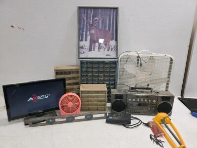 Working General Electric 3-5630A Portable Stereo, Working Tv, and Tool Organizers