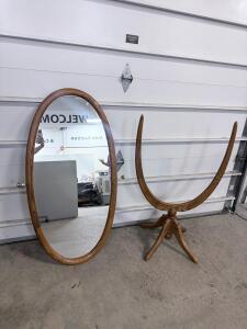 Oval Cheval Standing Mirror with Wooden Frame, Adjustable Tilt, 59.25" Height