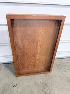 Large Wall-Mount Oak Shadow Box Display Case, Glass Front, 36"x24"x4", Brass Hinge & Latch