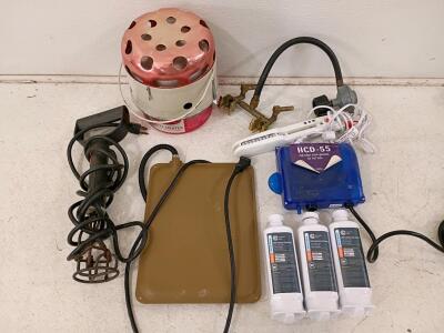 Mixed Lot: ThermX Propane Safety Heater, Heated Animal Pad, Water Filters, Ozone Generator