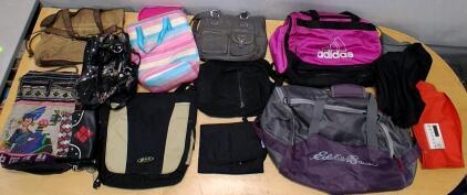 Lot of 11 Bags: Adidas & Eddie Bauer Duffels, Messenger, Tote, Handbags &ndash; Assorted Styles & Colors