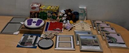 Mixed Household Lot: Air Curler, Grab Bag, Amazon Basics Kit, Photo Frames, Plush Toys, More