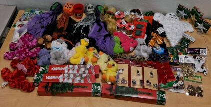 Large Lot Holiday Decor & Crafts &ndash; Plush Toys, Mini Trees, Ornaments, Halloween & Christmas