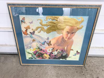 Susan Seddon Boulet Signed Lithograph, Fantasy Woman with Butterflies, 40x34" Framed, 1989, #125/xxx