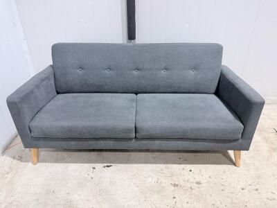 Modern Gray 2-Seater Upholstered Sofa, Button-Tufted Back, Light Wood Legs, Contemporary Style