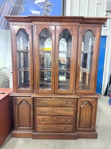 Traditional Solid Wood China Cabinet with Glass Doors, Brass Handles, and Interior Lighting