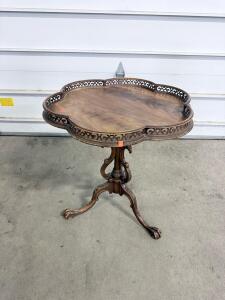 Antique Victorian Mahogany Tripod Side Table with Carved Gallery Edge