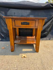 Mission Style Wood End Table, 24.75"x26"x23.5", Drawer & Shelf, Arts & Crafts Design