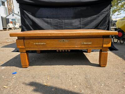 Solid Oak Coffee Table with Drawer, Medium-Brown Finish, Fluted Legs, 35.4" x 21.7" x 18.5"