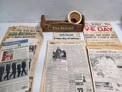 Historic Newspapers Tote: WWII, VE Day, 9/11, Princess Diana, US/British Headlines, 25+ Issues