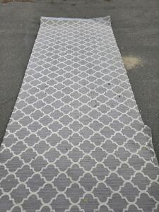 Light Grey Geometric Trellis Runner Rug, Approx. 12 ft x 57", Low Pile