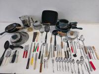 Mixed Kitchen Cookware, Utensils, and Flatware Collection &ndash; 65 Piece Assortment