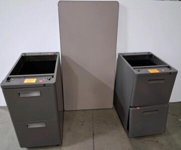 Gray Office Desk Tabletop with Two 2-Drawer Metal Pedestal File Cabinets
