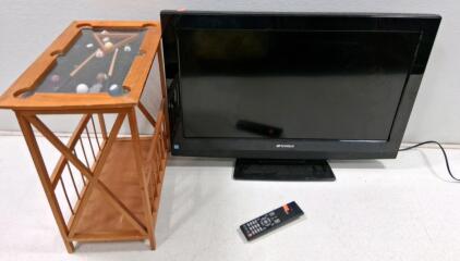 Sansui 28" LED TV with Remote, HDMI/USB Ports, Stand, Black and Pole End Table (Turns On)