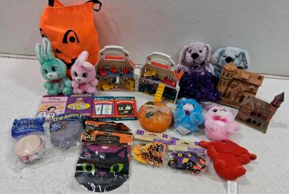 Assorted Plush Toys, Disney Flash Cards, Halloween Decor & Crafts, Lot of ~20+ Items, Mixed Packaging