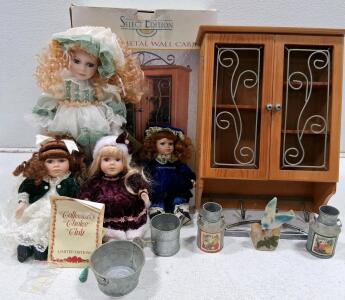 Collector's Choice Porcelain Dolls Lot with Display Cabinet & Limited Edition Accessories, 16" Dolls