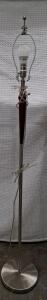 Contemporary Brushed Steel and Wood Floor Lamp with Harp (Turns On)