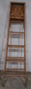 Wooden Step Ladder, 5 Steps, 6 ft Height, Wide Steps, Metal Supports, Vintage Style