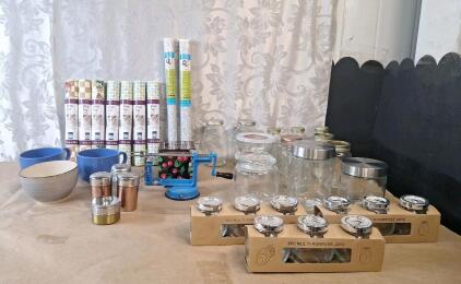 (23) Assorted Glass Storage Containers, (9) Rolls Of Assorted Shelf & Drawer Liner & More
