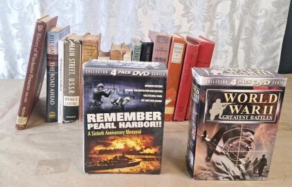 (1) WW11 Greatest Battles 4-Disk DVD Set, (1) Pearl Harbour 4-Disk DVD Set & Assorted Vintage Hardcover Books