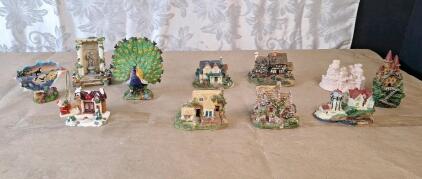 Lot Of (8) Miniature Decorative Houses & (3) Figurenes