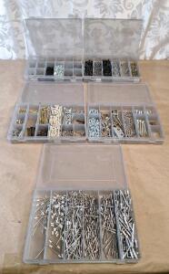 (5) Small Part Organizers W/ Assorted Rivets & Wood Screws