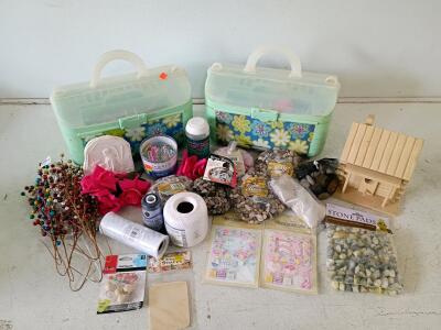 CREATE Floral Craft Storage Boxes Lot with Decorative Stones, Wood, Flowers, Supplies, Stickers