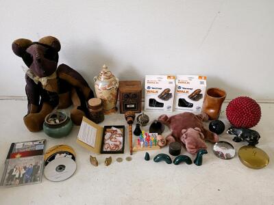 Eclectic Collectibles Lot&mdash;Plush, Yaktrax Walkers, Pottery, Brass Ducks, CDs, Curios