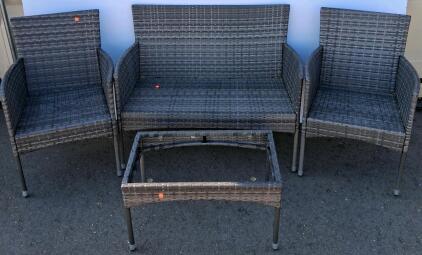 Gray 4-Piece Patio Rattan Conversation Set &ndash; Loveseat, 2 Armchairs, Coffee Table Frame