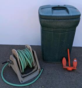 Rubbermaid 32 Gal Outdoor Trash Can, Portable Hose Reel w/ 50 ft Hose, Sea Dog 14 lb Danforth Anchor