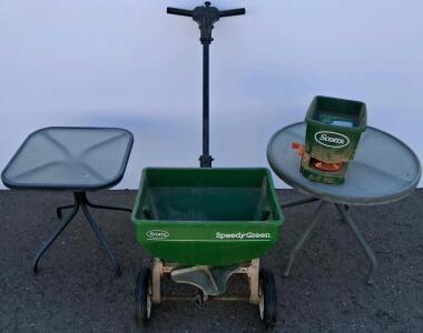 Scotts Speedy Green Push Spreader & Turf Builder Handheld Spreader, Adjustable Settings, Durable Poly