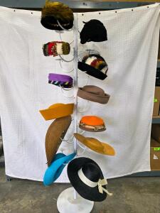 12-Piece Vintage Women&rsquo;s Hat Lot: Pillbox, Wide Brim, Feather, Straw, 1940s-1970s Mixed Styles