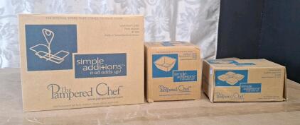(1) Pampered Chef Small Bowl Caddy, Item #1944, (1) Pampered Chef 2-Piece Small Square Bowl Set, White, Item #1910 & (1) Pampered Chef 4-Piece Petite Square Set, White, Item #1990